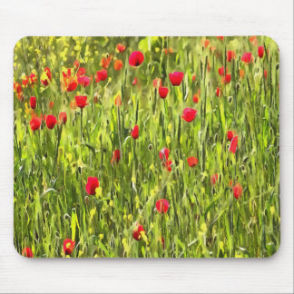 Artistic Meadow Poppy Landscape Mouse Pad