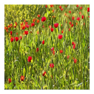 Artistic Meadow Poppy Landscape Poster