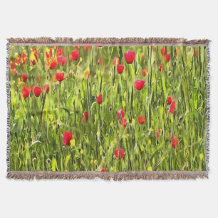 Artistic Meadow Poppy Landscape Throw Blanket