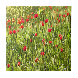 Artistic Meadow Poppy Landscape Tile