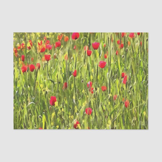 Artistic Meadow Poppy Landscape Tissue Paper (Front)