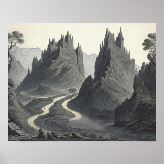 Artistic Mediaeval Landscape Digital Art Painting Poster (Front)