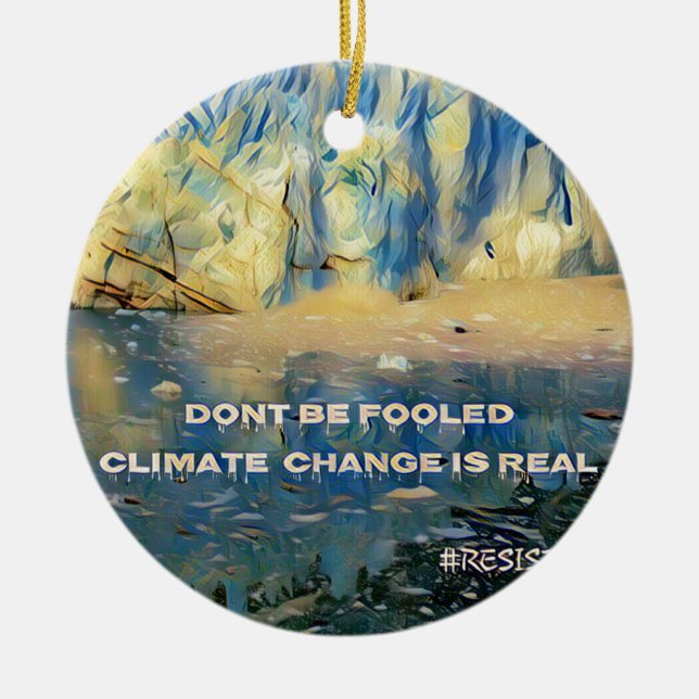 Artistic Melting Glacier 'Climate Change Is Real' Ceramic Tree Decoration (Front)