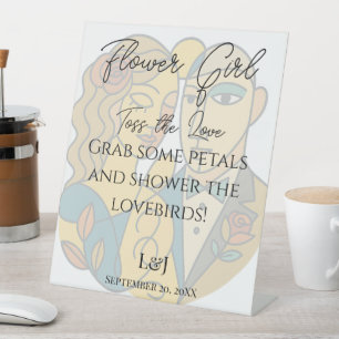 Artistic Modern Silhouette Wedding Flower Girl Pedestal Sign