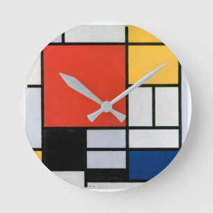artistic, Mondrian, minimalist,  Round Clock