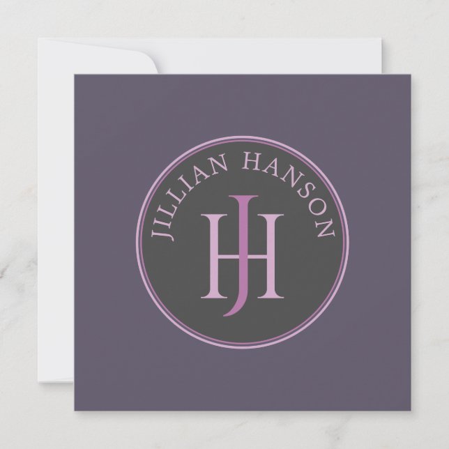 Artistic Monogram Name Logo Raspberry Violet Card (Front)