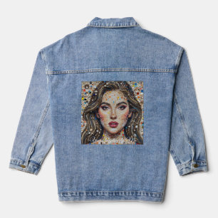 Artistic Mosaic Portrait – Unique Statement Denim Jacket