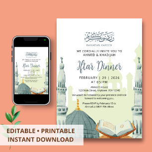 Artistic Mosque and Holy Quran Ramadan Iftar Invitation
