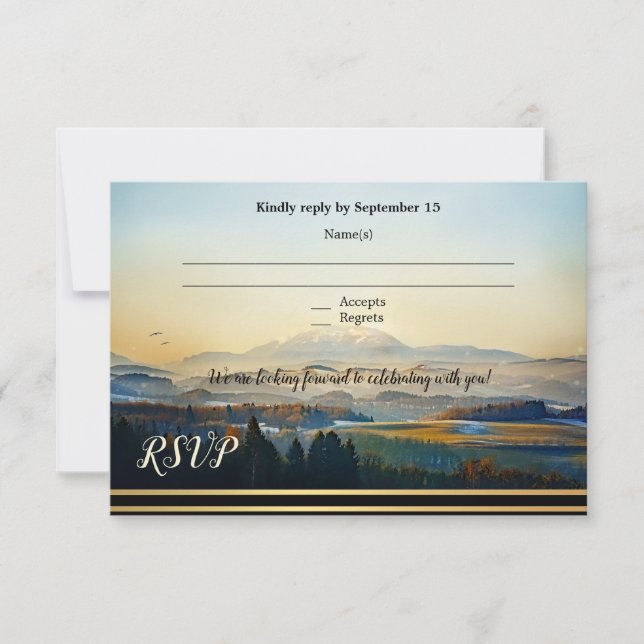 Artistic Mountain Landscape Wedding RSVP Card (Front)