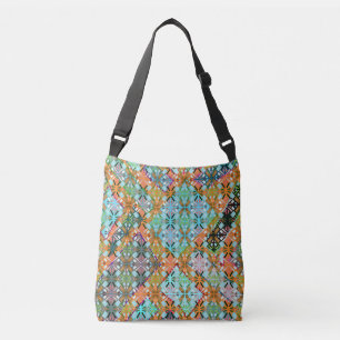 Artistic Multi Colour Green Diamond Pattern  Crossbody Bag