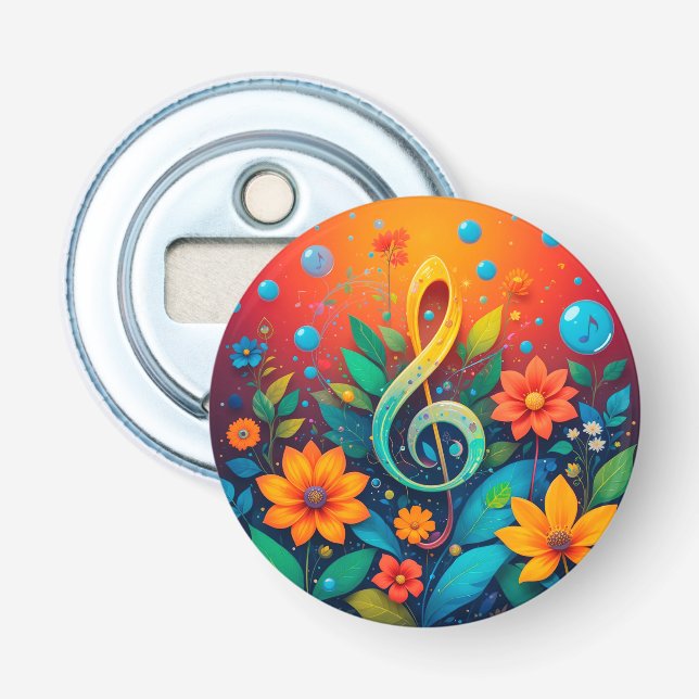 Artistic Musical Note Surrounded By Colourful Flow Bottle Opener (Front)