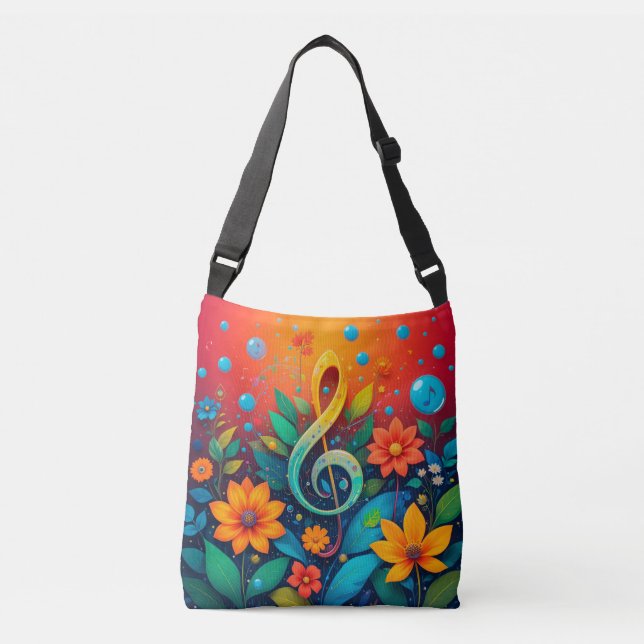 Artistic Musical Note Surrounded By Colourful Flow Crossbody Bag (Front)