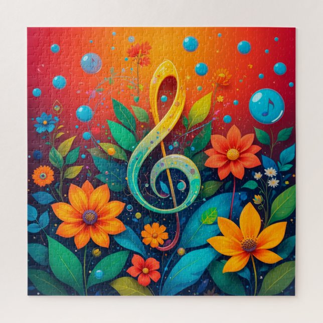 Artistic Musical Note Surrounded By Colourful Flow Jigsaw Puzzle (Vertical)