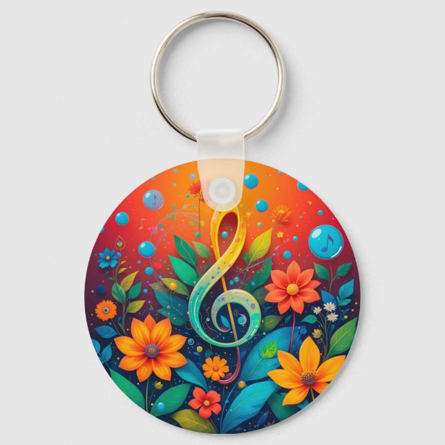Artistic Musical Note Surrounded By Colourful Flow Key Ring (Front)