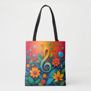 Artistic Musical Note Surrounded By Colourful Flow Tote Bag