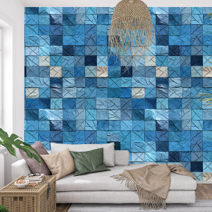 Artistic navy blue indigo collage paper texture wallpaper
