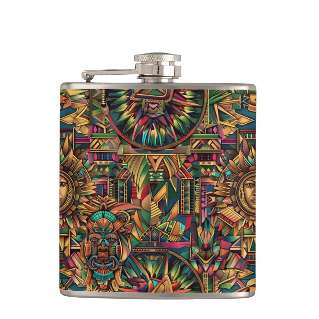Artistic Navy "Vibrant Historical Emblem" Vinyl Fl Hip Flask (Front)