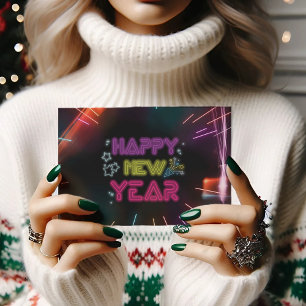 Artistic neon lines happy new year POSTCARD