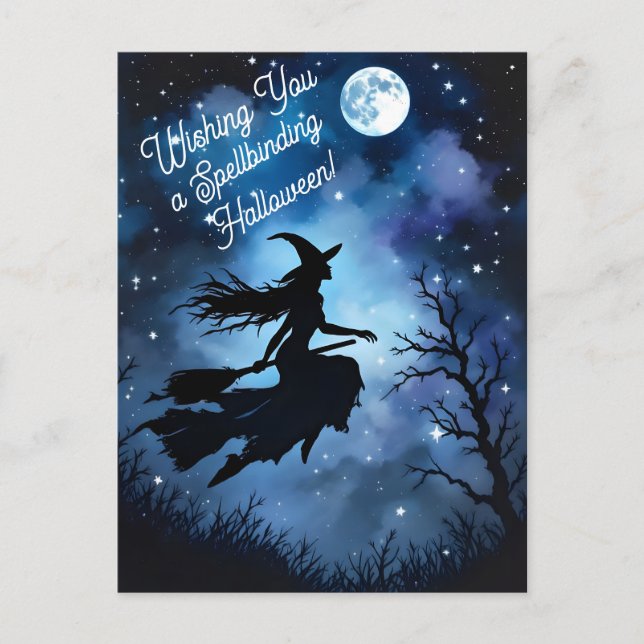 Artistic Night Silhouette Halloween Witch  Postcard (Front)