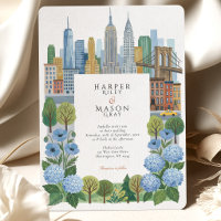 Artistic NYC Skyline Slate Blue Hydrangea Wedding