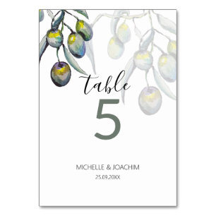 Artistic Olive Branch Watercolor Art Table Number