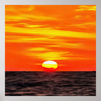 Artistic Orange Aegean Sunset Akyaka Poster