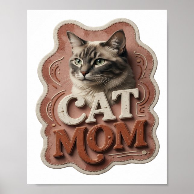 Artistic Orange CAT MOM Design Poster (Front)