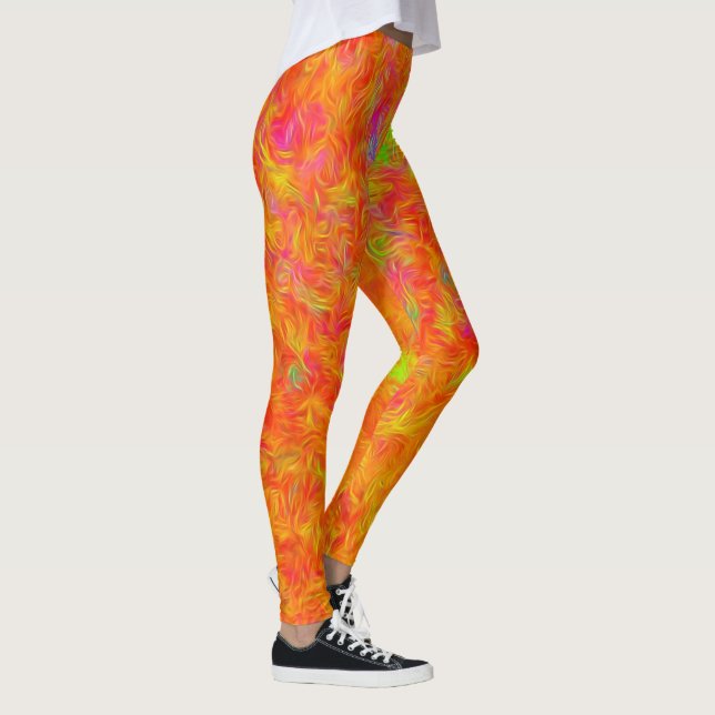 Artistic Orange Fire, Abstract Workout Leggings (Right)
