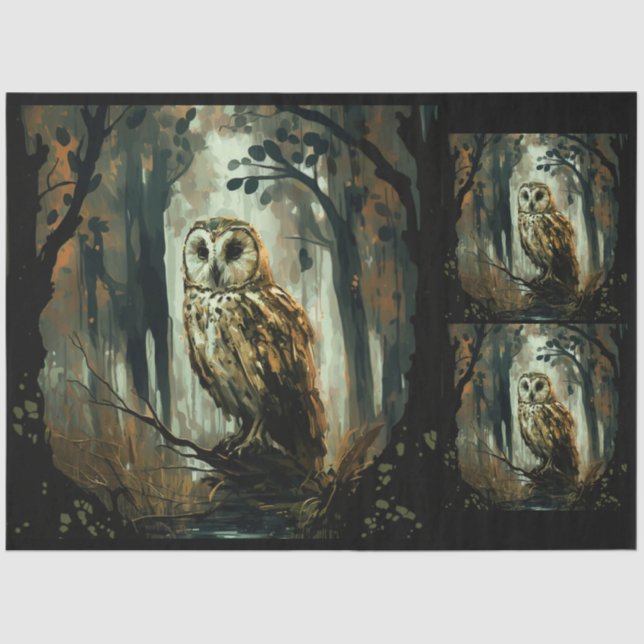 Artistic Owl Forest Watercolor 20x30  Decoupage  Tissue Paper (Front)