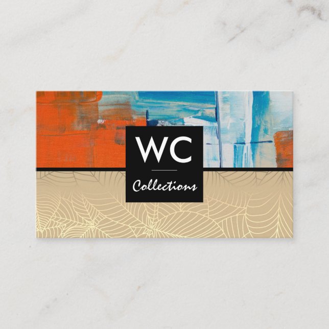 Artistic Paint Background | Leaf Line Pattern Business Card (Front)