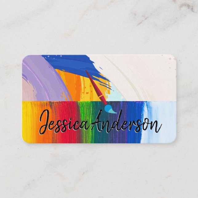 Artistic Paint Brush Stroke Background Business Card (Front)