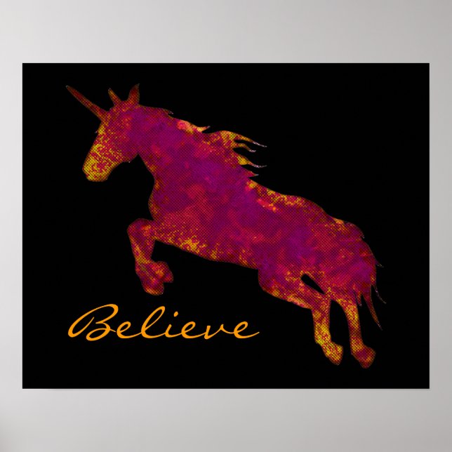 Artistic Painted Unicorn With Believe Text Poster (Front)