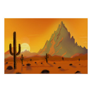 Artistic painting of 2 cacti in the background of poster