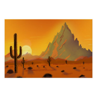 Artistic painting of 2 cacti in the background of poster