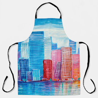 Artistic painting of skyscrapers. Abstract style.  Apron