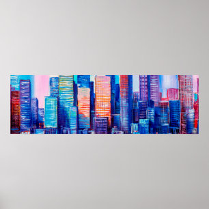 Artistic painting of skyscrapers. Abstract style.  Poster
