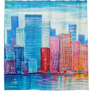 Artistic painting of skyscrapers. Abstract style.  Shower Curtain