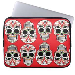Artistic painting skulle in multicolor modern red laptop sleeve