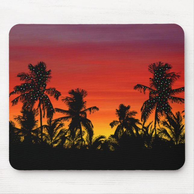 Artistic Palm Trees Tropical Sunset Beach Holidays Mouse Pad (Front)
