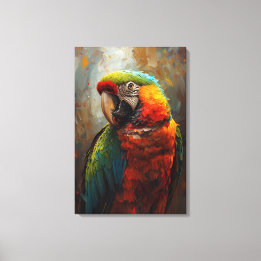 Artistic Parrot Portrait – Vibrant Oil Painting Canvas Print