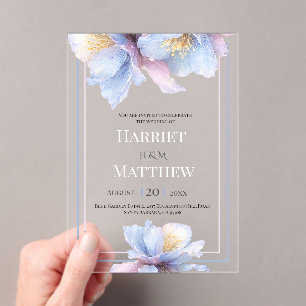 Artistic Pastel Botanical Florals Wedding Acrylic Invitations