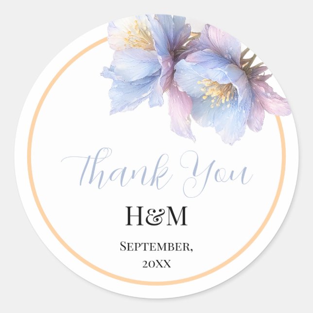 Artistic Pastel Botanical Florals Wedding Classic Round Sticker (Front)