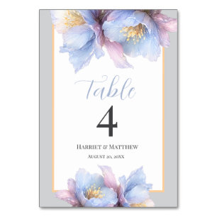 Artistic Pastel Botanical Florals Wedding Table Number
