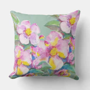 Artistic Peach Flowers Watercolor Personalised Cushion