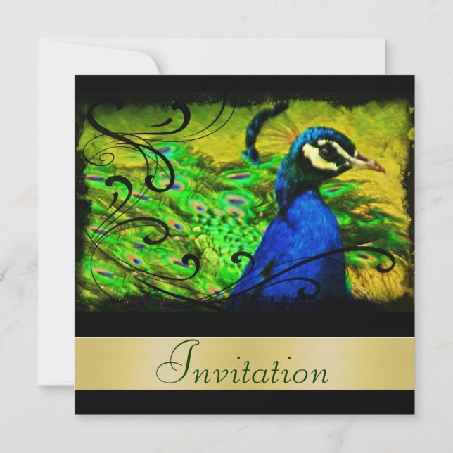 Artistic Peacock Christmas Holiday Invitation (Front)