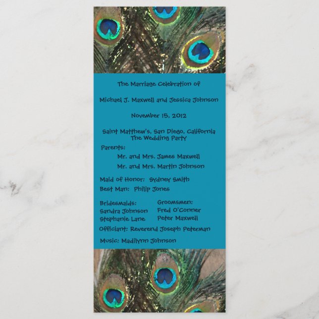 Artistic Peacock Wedding Program Programme (Front)