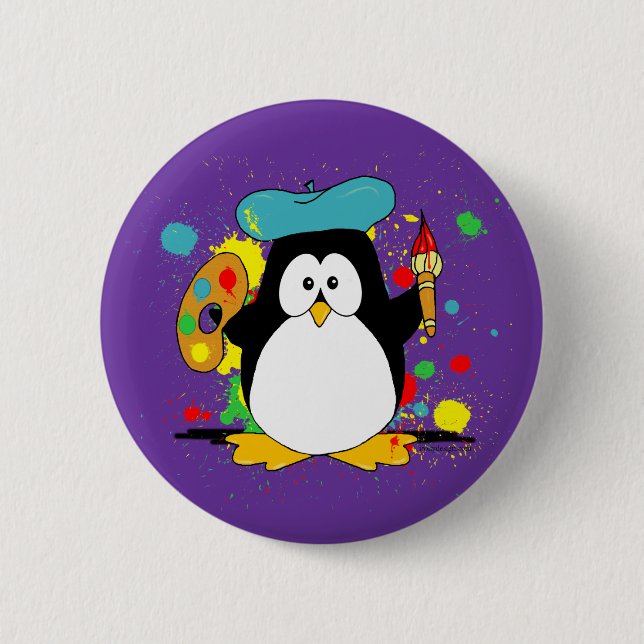 Artistic Penguin Cartoon 6 Cm Round Badge (Front)