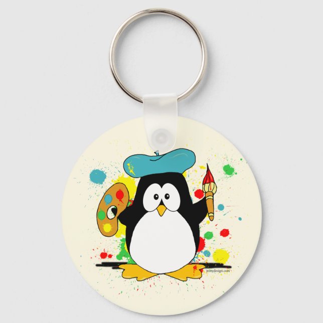 Artistic Penguin Painter Key Ring (Front)