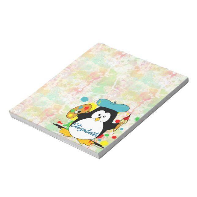 Artistic Penguin Painter Personalise Notepad (Rotated)