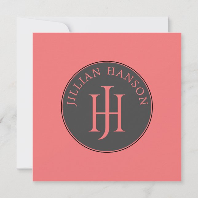 Artistic Personal Monogram Name Logo Coral Pink Card (Front)